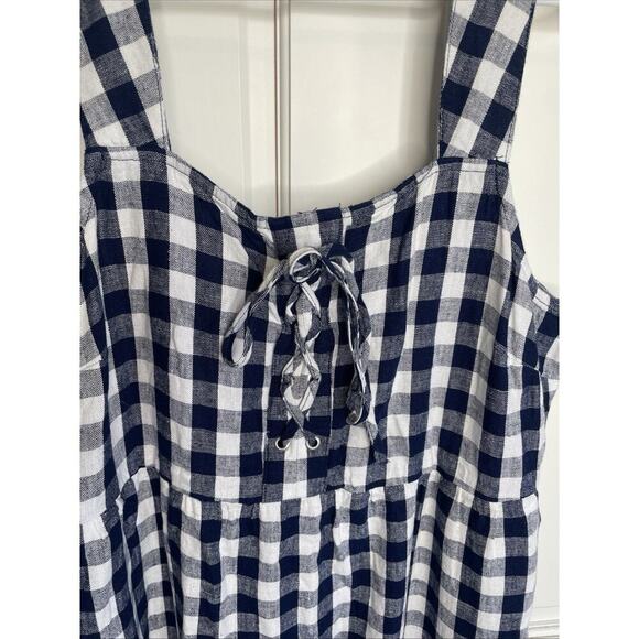 NWT Who What Wear Women's Tiered Maxi Dress Sz M Linen Blend Gingham Fisherman - Picture 4 of 15